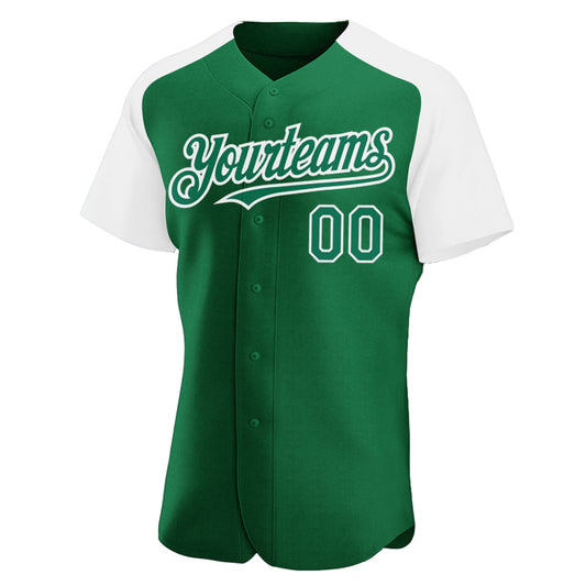 Custom Kelly Green White Authentic Raglan Sleeves Baseball Jersey - Sky-Custom
