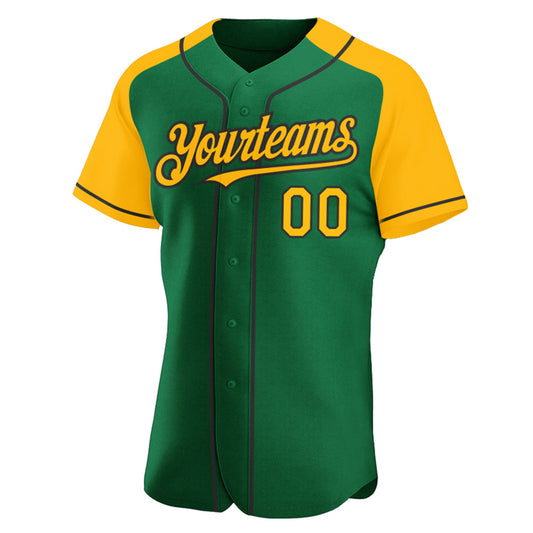 Custom Kelly Green Gold-Black Authentic Raglan Sleeves Baseball Jersey - Sky-Custom