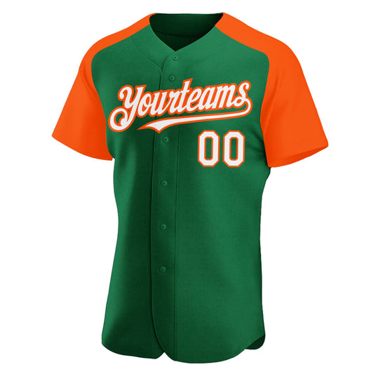 Custom Kelly Green White-Orange Authentic Raglan Sleeves Baseball Jersey - Sky-Custom
