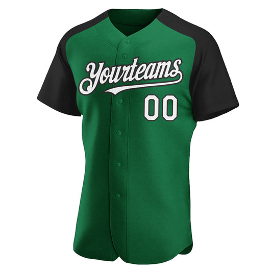 Custom Kelly Green White-Black Authentic Raglan Sleeves Baseball Jersey - Sky-Custom