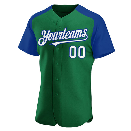 Custom Kelly Green White-Royal Authentic Raglan Sleeves Baseball Jersey - Sky-Custom