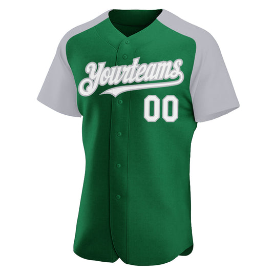 Custom Kelly Green White-Gray Authentic Raglan Sleeves Baseball Jersey - Sky-Custom