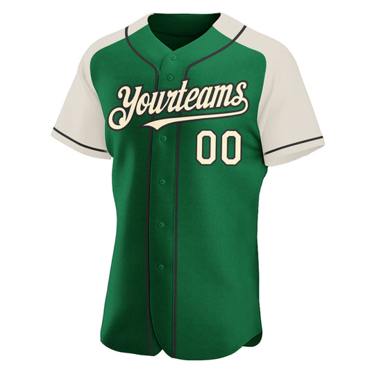 Custom Kelly Green Cream-Black Authentic Raglan Sleeves Baseball Jersey - Sky-Custom