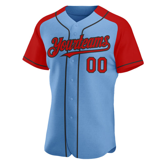 Custom Light Blue Red-Black Authentic Raglan Sleeves Baseball Jersey - Sky-Custom