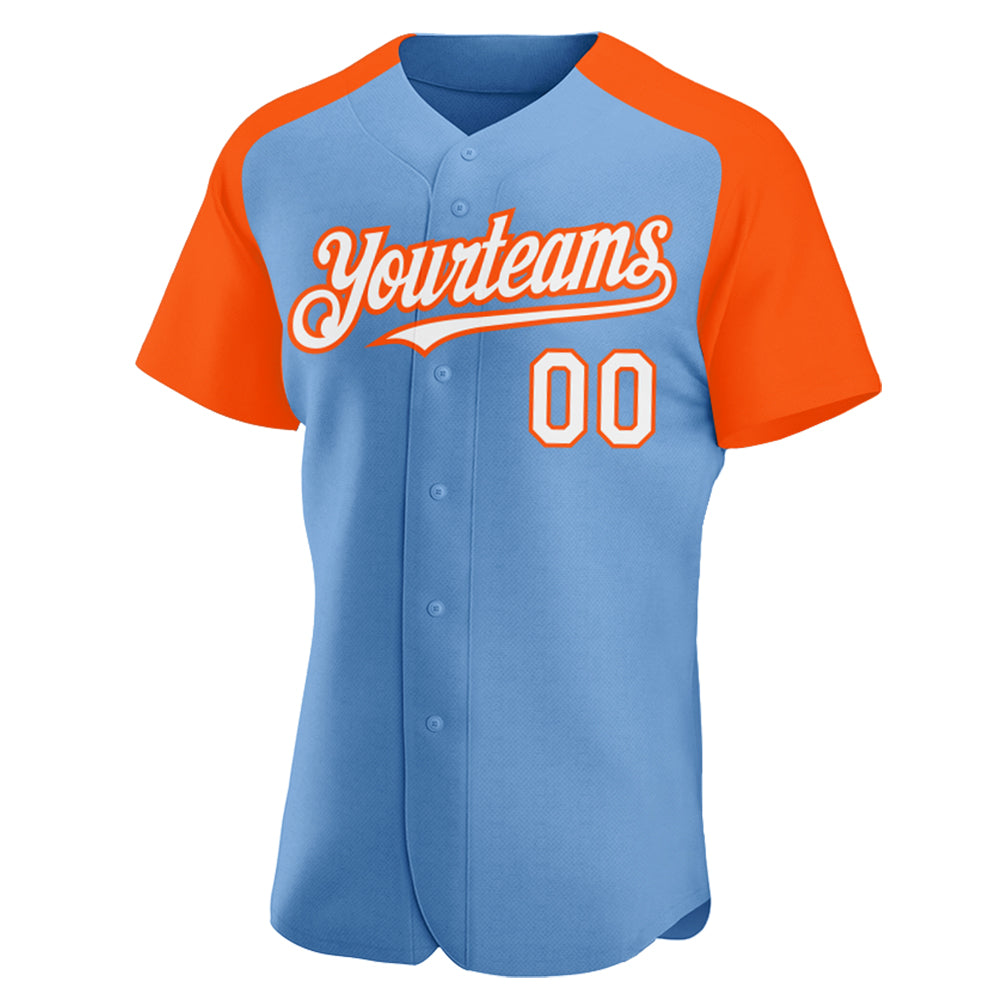 Custom Light Blue White-Orange Authentic Raglan Sleeves Baseball Jersey - Sky-Custom