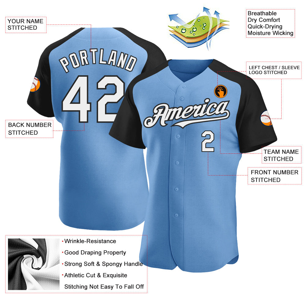 Custom Light Blue White-Black Authentic Raglan Sleeves Baseball Jersey - Sky-Custom