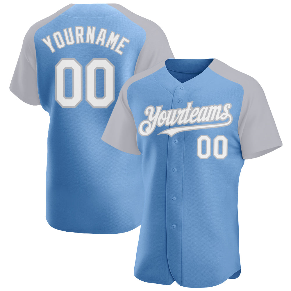 Custom Light Blue White-Gray Authentic Raglan Sleeves Baseball Jersey - Sky-Custom