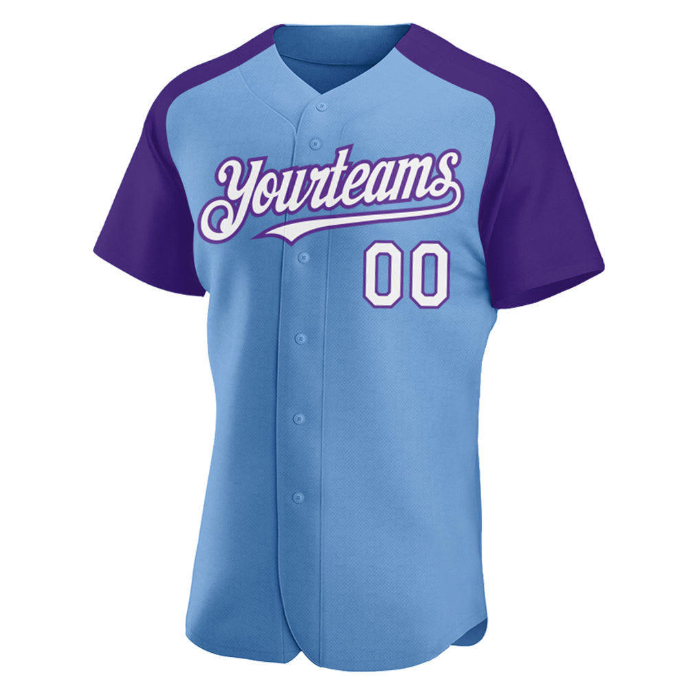 Custom Light Blue White-Purple Authentic Raglan Sleeves Baseball Jersey - Sky-Custom
