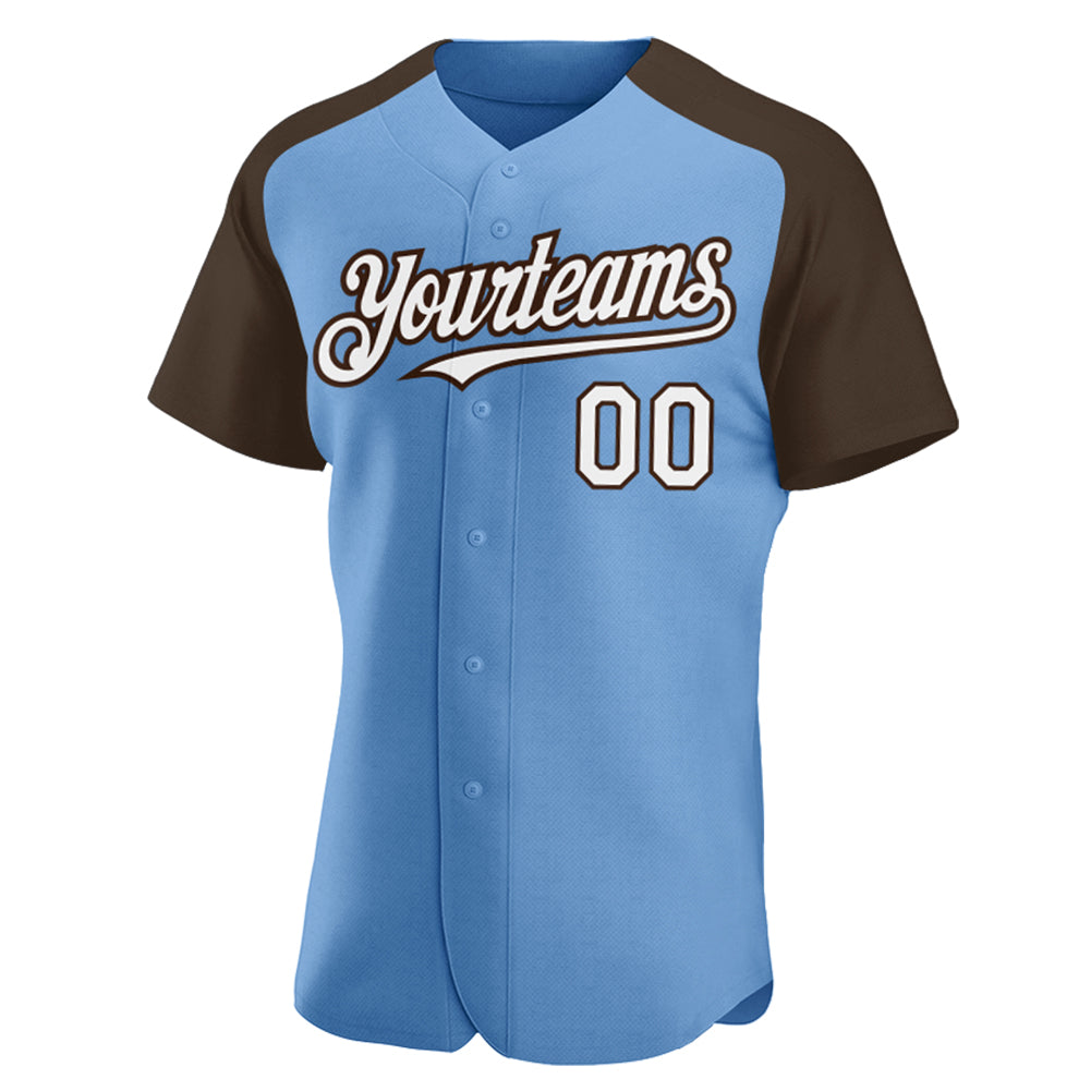 Custom Light Blue White-Brown Authentic Raglan Sleeves Baseball Jersey - Sky-Custom