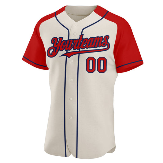 Custom Cream Red-Navy Authentic Raglan Sleeves Baseball Jersey - Sky-Custom