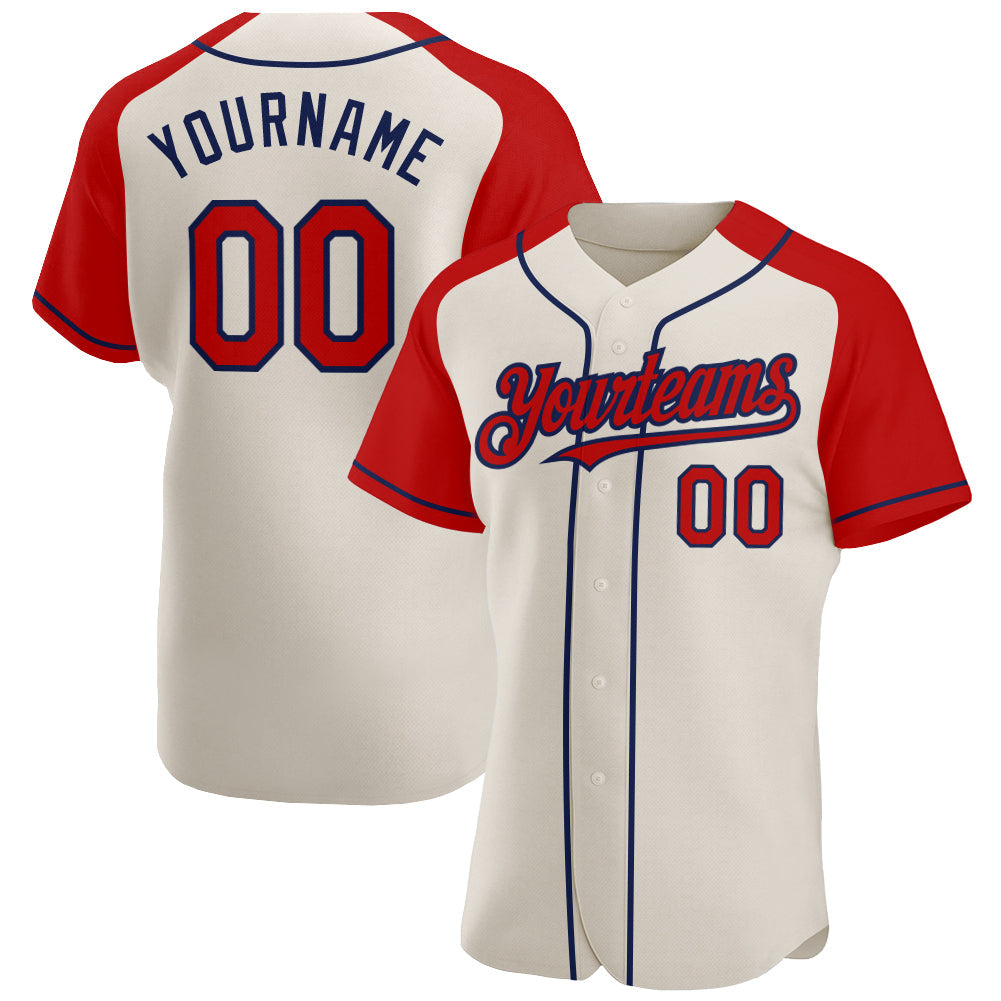 Custom Cream Red-Navy Authentic Raglan Sleeves Baseball Jersey - Sky-Custom