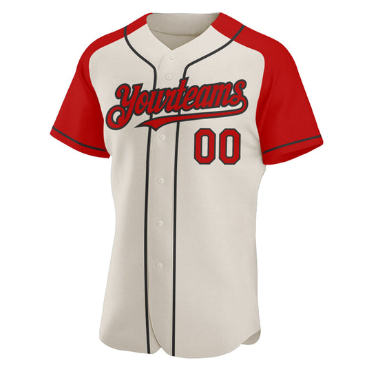 Custom Cream Red-Black Authentic Raglan Sleeves Baseball Jersey - Sky-Custom