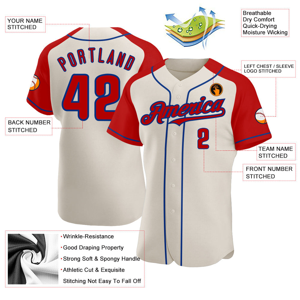 Custom Cream Red-Royal Authentic Raglan Sleeves Baseball Jersey - Sky-Custom
