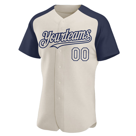 Custom Cream Navy Authentic Raglan Sleeves Baseball Jersey - Sky-Custom