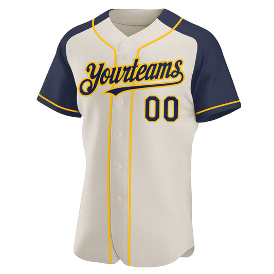 Custom Cream Navy-Gold Authentic Raglan Sleeves Baseball Jersey - Sky-Custom
