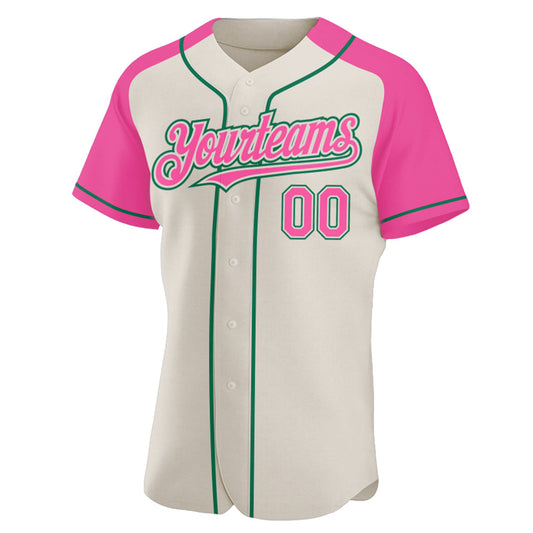 Custom Cream Pink-Kelly Green Authentic Raglan Sleeves Baseball Jersey - Sky-Custom