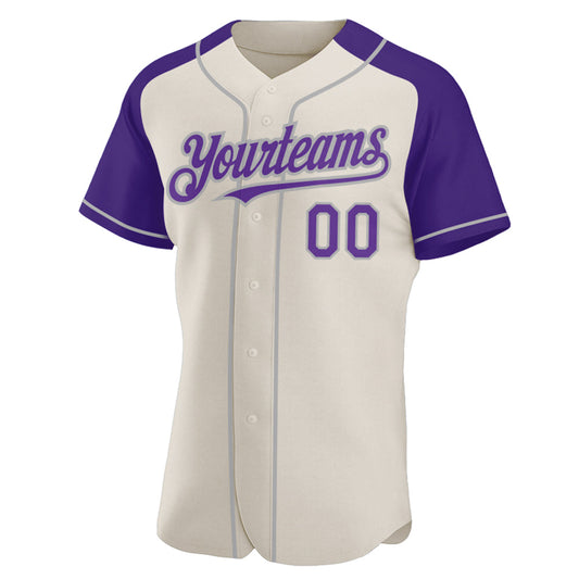 Custom Cream Purple-Gray Authentic Raglan Sleeves Baseball Jersey - Sky-Custom