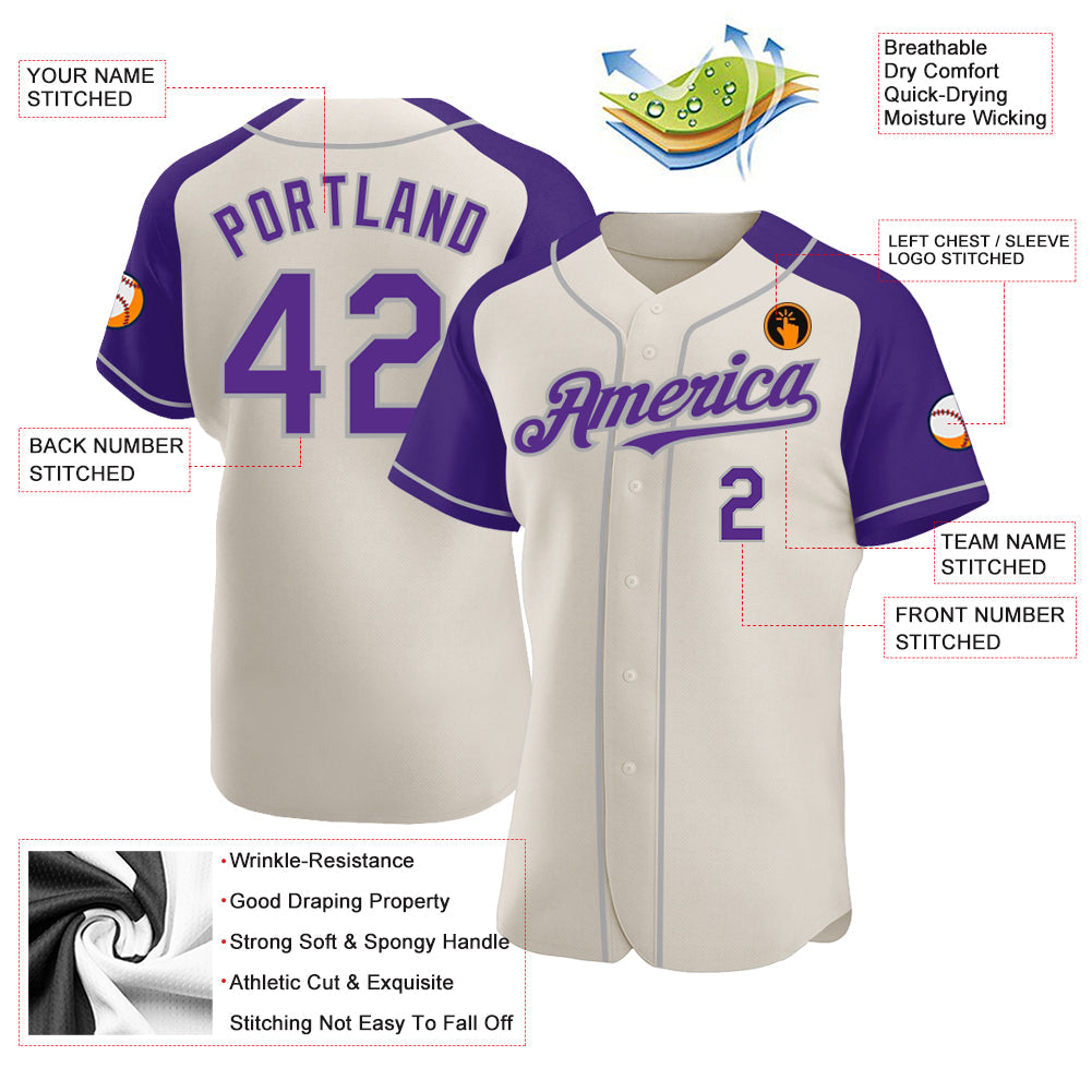 Custom Cream Purple-Gray Authentic Raglan Sleeves Baseball Jersey - Sky-Custom