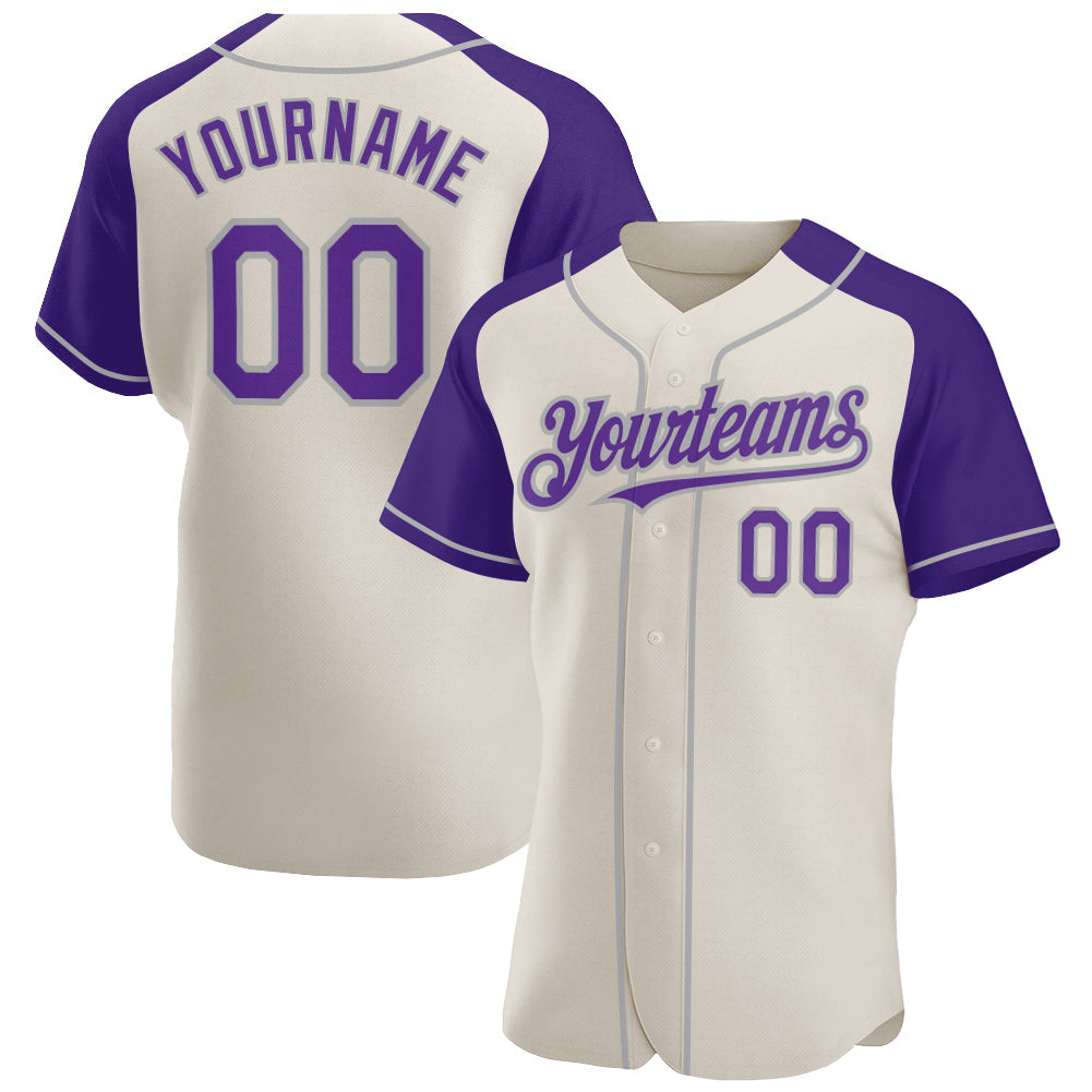 Custom Cream Purple-Gray Authentic Raglan Sleeves Baseball Jersey - Sky-Custom