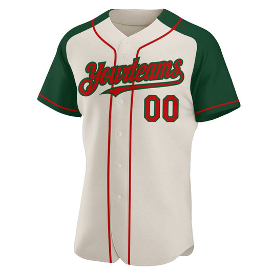 Custom Cream Red-Green Authentic Raglan Sleeves Baseball Jersey - Sky-Custom
