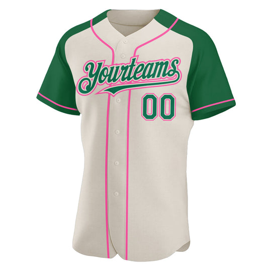 Custom Cream Kelly Green-Pink Authentic Raglan Sleeves Baseball Jersey - Sky-Custom