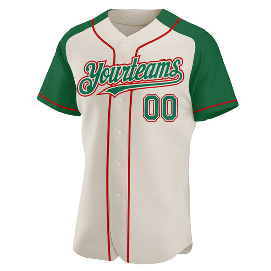 Custom Cream Kelly Green-Red Authentic Raglan Sleeves Baseball Jersey - Sky-Custom