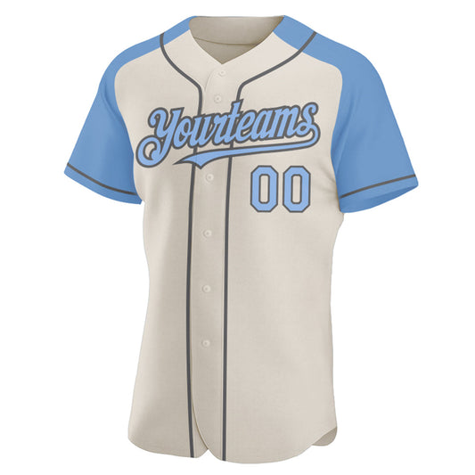 Custom Cream Light Blue-Steel Gray Authentic Raglan Sleeves Baseball Jersey - Sky-Custom