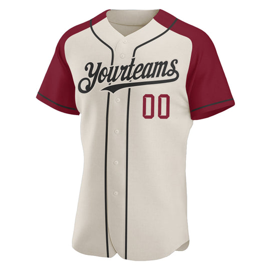 Custom Cream Black-Crimson Authentic Raglan Sleeves Baseball Jersey - Sky-Custom