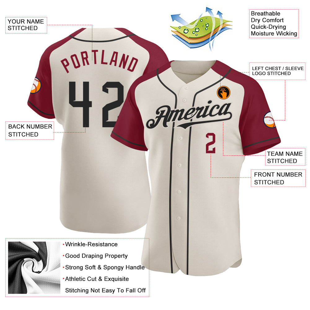 Custom Cream Black-Crimson Authentic Raglan Sleeves Baseball Jersey - Sky-Custom