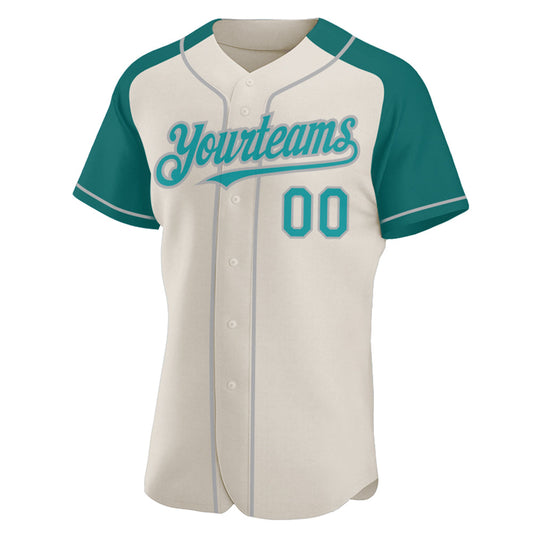 Custom Cream Teal-Gray Authentic Raglan Sleeves Baseball Jersey - Sky-Custom