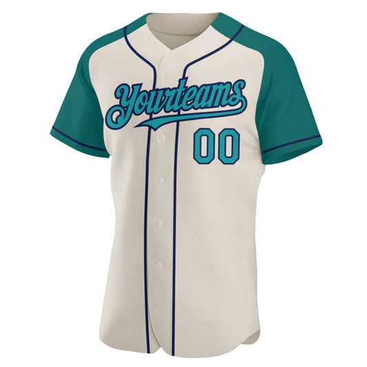 Custom Cream Teal-Navy Authentic Raglan Sleeves Baseball Jersey - Sky-Custom