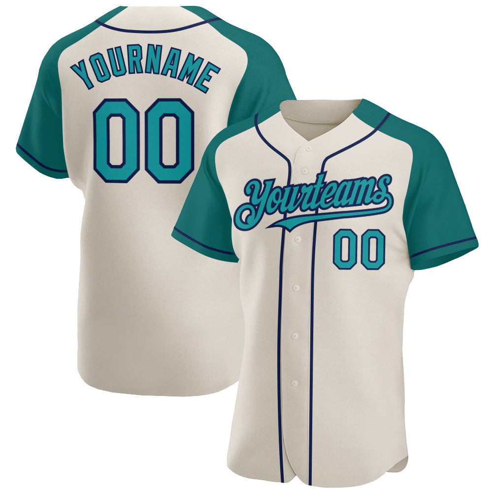 Custom Cream Teal-Navy Authentic Raglan Sleeves Baseball Jersey - Sky-Custom