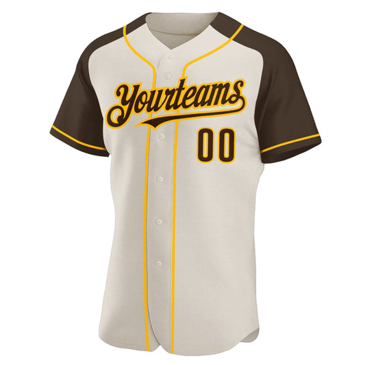 Custom Cream Brown-Gold Authentic Raglan Sleeves Baseball Jersey - Sky-Custom