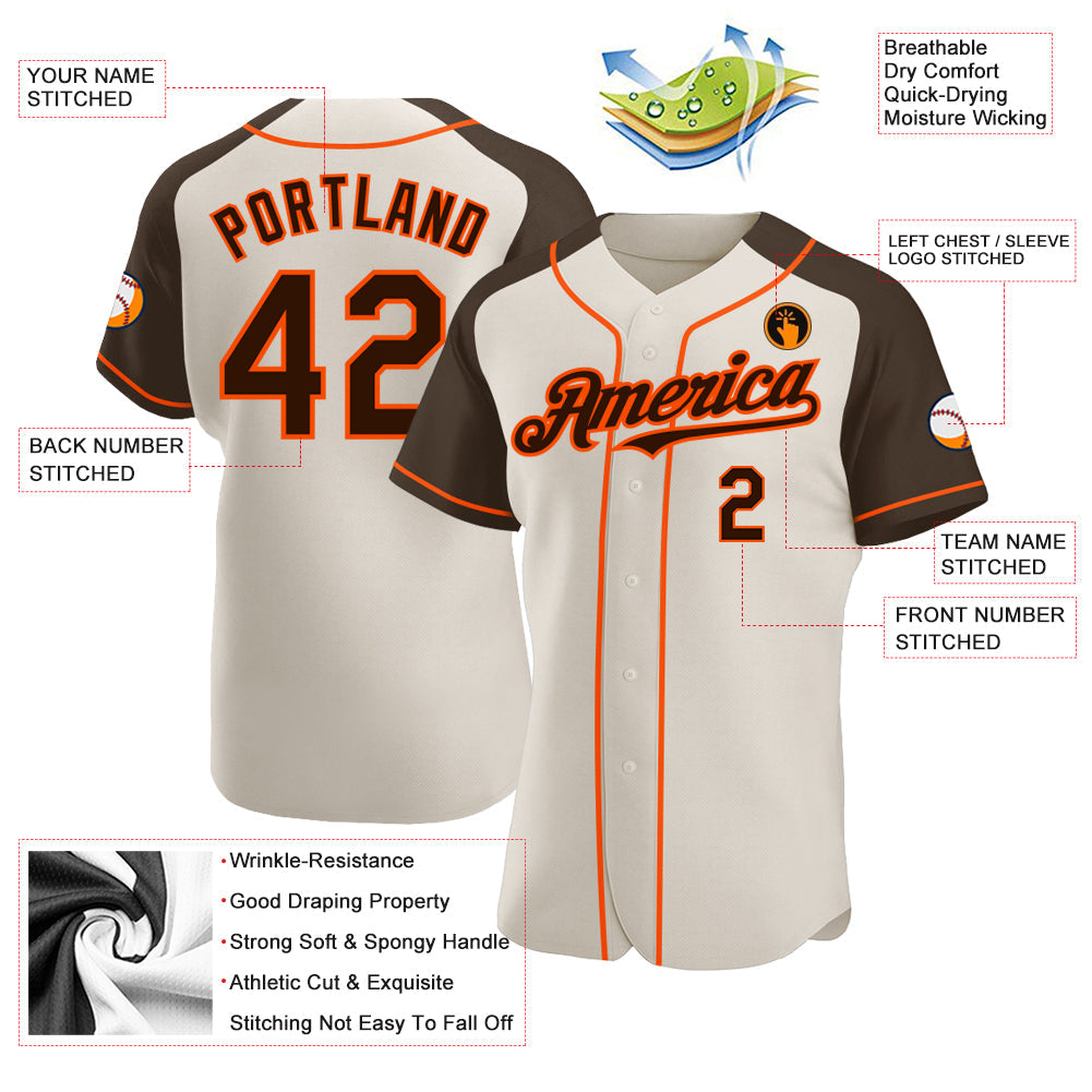 Custom Cream Brown-Orange Authentic Raglan Sleeves Baseball Jersey - Sky-Custom