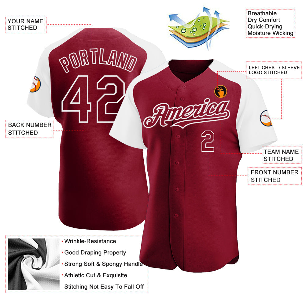 Custom Crimson White Authentic Raglan Sleeves Baseball Jersey - Sky-Custom