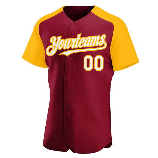 Custom Crimson White-Gold Authentic Raglan Sleeves Baseball Jersey - Sky-Custom