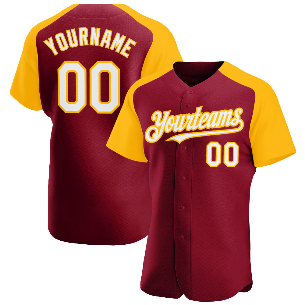 Custom Crimson White-Gold Authentic Raglan Sleeves Baseball Jersey - Sky-Custom