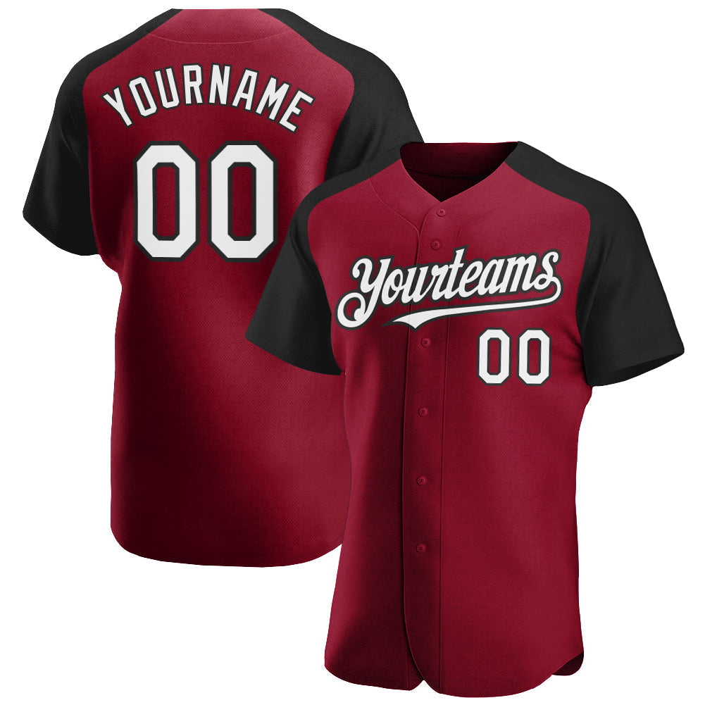 Custom Crimson White-Black Authentic Raglan Sleeves Baseball Jersey - Sky-Custom