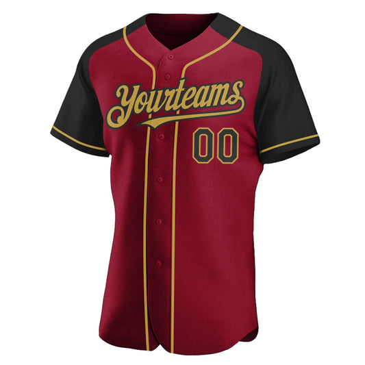 Custom Crimson Black-Old Gold Authentic Raglan Sleeves Baseball Jersey - Sky-Custom