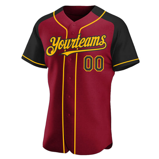 Custom Crimson Black-Gold Authentic Raglan Sleeves Baseball Jersey - Sky-Custom