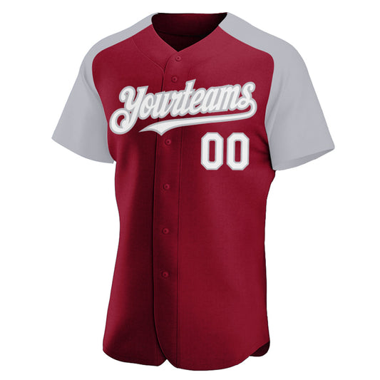 Custom Crimson White-Gray Authentic Raglan Sleeves Baseball Jersey - Sky-Custom