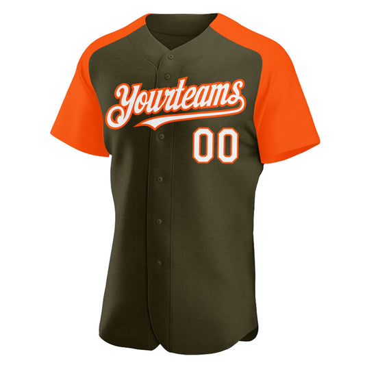 Custom Olive White-Orange Authentic Raglan Sleeves Salute To Service Baseball Jersey - Sky-Custom
