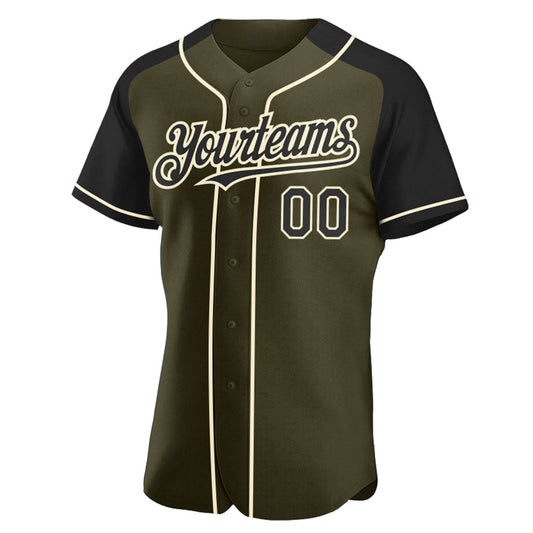 Custom Olive Black-Cream Authentic Raglan Sleeves Salute To Service Baseball Jersey - Sky-Custom