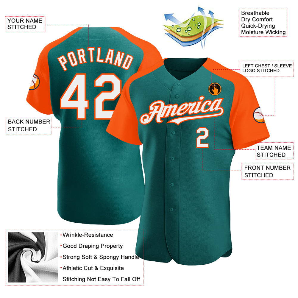 Custom Teal White-Orange Authentic Raglan Sleeves Baseball Jersey - Sky-Custom