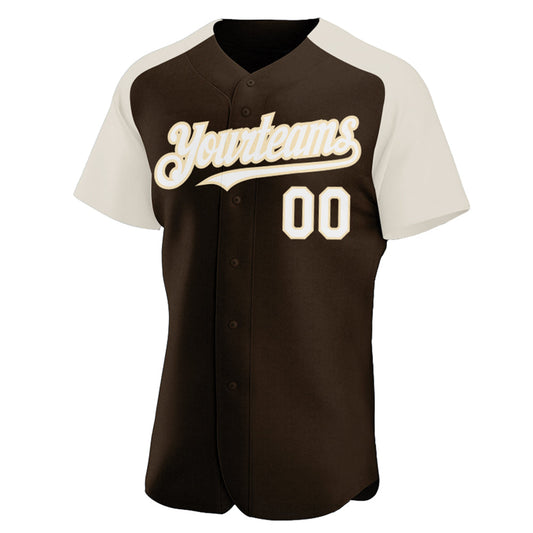 Custom Brown White-Cream Authentic Raglan Sleeves Baseball Jersey - Sky-Custom