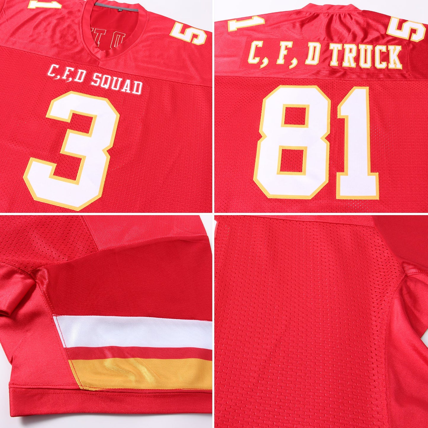 Custom Red White-Gold Mesh Authentic Football Jersey - Sky-Custom