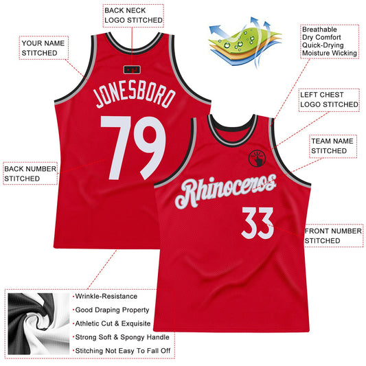 Custom Red White-Black Authentic Throwback Basketball Jersey - Sky-Custom