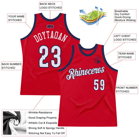 Custom Red White-Navy Authentic Throwback Basketball Jersey - Sky-Custom