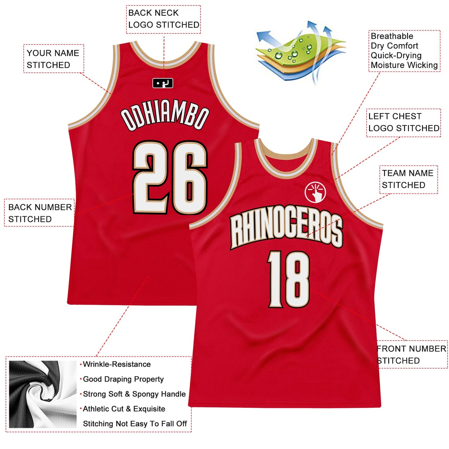 Custom Red White-Old Gold Authentic Throwback Basketball Jersey - Sky-Custom