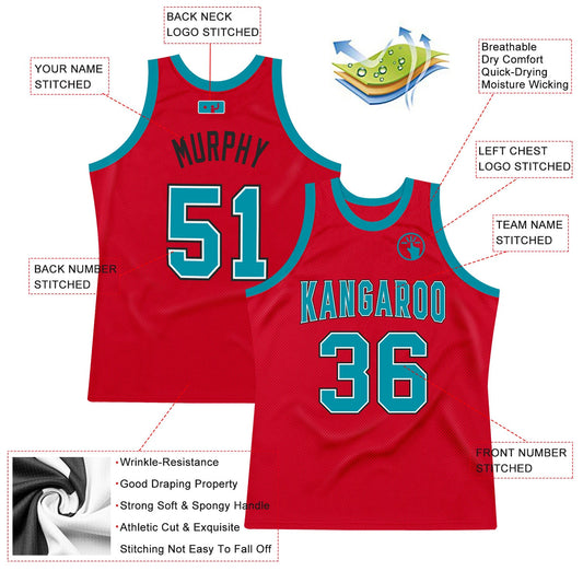 Custom Red Teal-Black Authentic Throwback Basketball Jersey - Sky-Custom